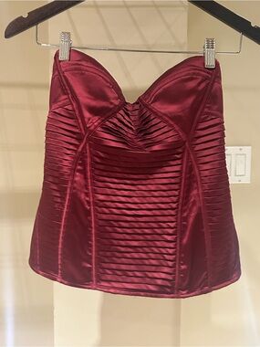 Anna Satin Strapless Bustier Top in Merlot